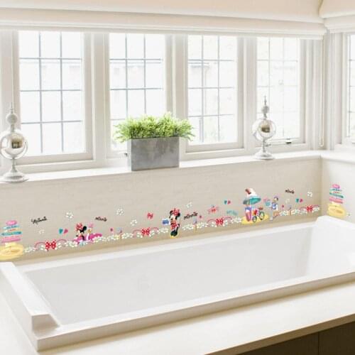 Disney Mickey Minnie Pattern Skirting Line Wall Stickers For Girls Bedroom Home Decor DIY Cartoon PVC Mural Art Kids Wall Decals