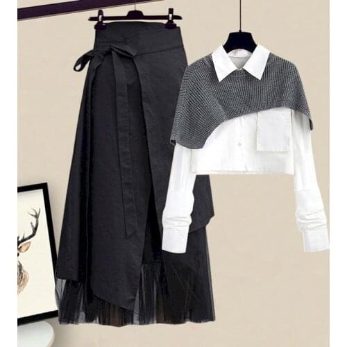 Shawl Shirt Design Sense Niche Blouse High Waist Half-length Skirt Two-piece Sets Spring 2021 New Womens Suits Aesthetic Clothes