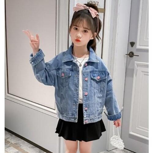 Teenage Baby Girls Denim Jackets Girls Jeans Jacket lapel Denim Outerwear Childrens Clothing Spring Autumn Kids Coat