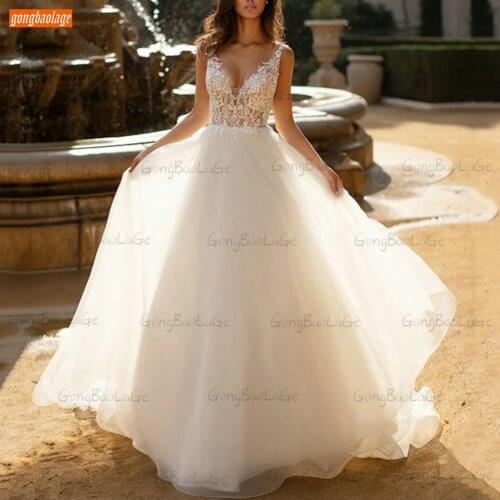 Elegant Boho Wedding Gowns 2021 Sexy Backless Vestido De Noiva Custom Made Vestido De Casamento Appliqued Beading Bridal Dresses