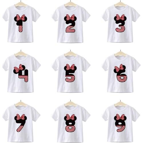 Number 0-9 Cartoon Disney Minnie Mouse Shirts Kid Happy Birthday Funny Boys Girls t-shirt Harajuku Kids Tops Clothes