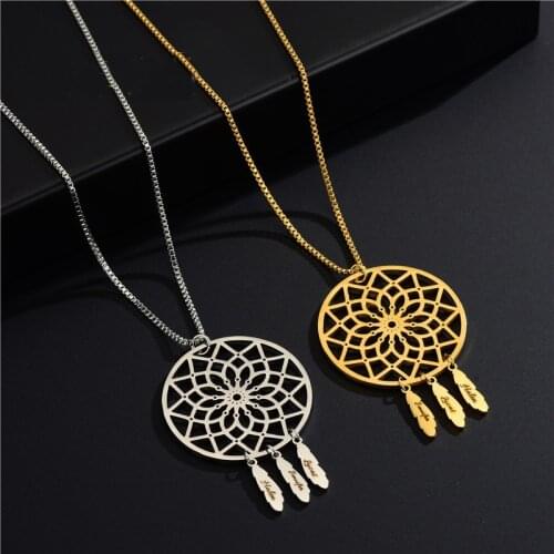 Customized Dreamcatcher necklaces nameplate Personalized custom name necklace for women Hollow pendant Stainless steel Jewelry