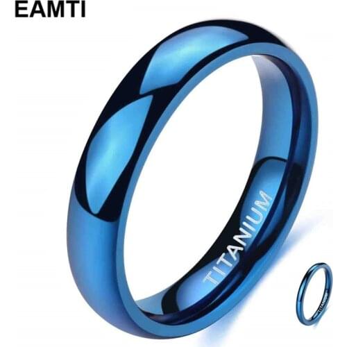 Eamti 2/4mm Titanium ring Polished Blue For Men and Women Cool Rings for Party Unisex Wedding Band Couple Jewelry Love Gift