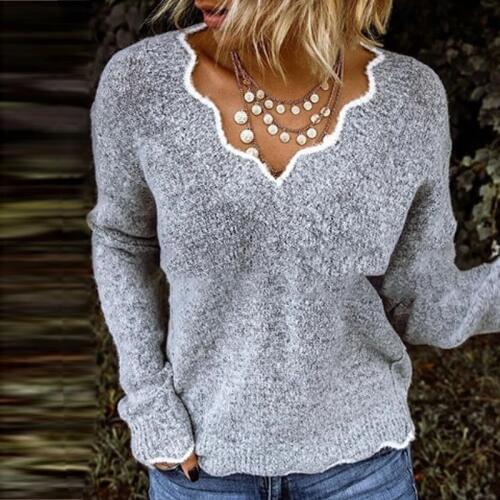 Lace Flaky clouds V-Neck Sweater 2020 Spring Women New Autumn Winter Sweater Hot Sale Kintted Casual Full Fleece Warm Clothes