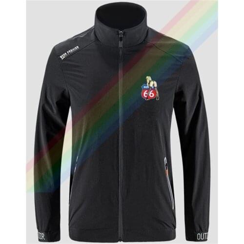 Route 66 Sexy Woman Stickers Breathable Jacket Mens Outdoor Zippered Comfortable Light Soft Fashion Casual Front Printing