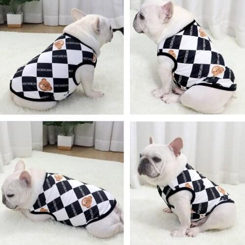 Black and white plaid Summer Clothing Short body French Bulldog Vest Dog Pug Vest Dropshipping Costume Pet Products Dog Supplies