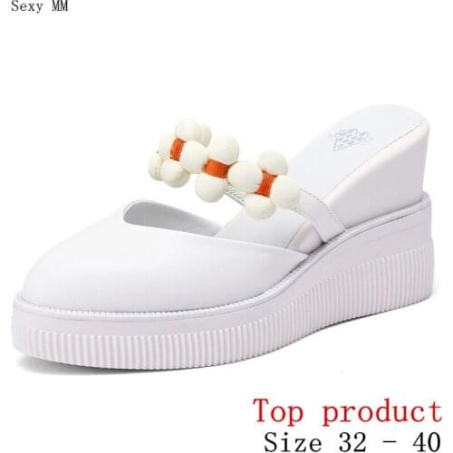 Loafers Platform Women Shoes Wedges High Heels Casual Wedge High Heel Shoes Genuine Leather Small Plus Size 32 33 - 40