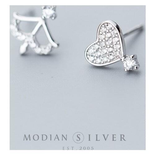 Modian Romantic Cupid And Hearts Clear CZ Stud Earrings for Women 925 Sterling Silver Fashion Jewelry Brincos Dropshipping