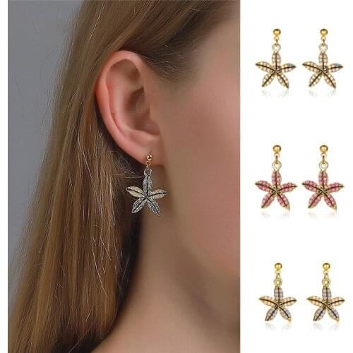 Fashion Five Petal flower Crystal pendant Earrings For Women Girls High Quality Plant Charms Stud Ear Jewelry Party Gifts