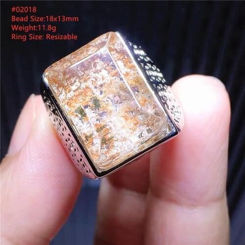 Natural Orange Red Phantom Quartz Adjustable Ring 18x13mm Garden 925 Sterling Silver Oval Bead Ring AAAAAA