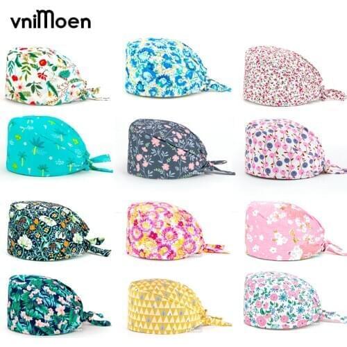 New High Quality Breathable sweat-absorbent cartoon print scrub cap Pet grooming beauty salon lab work caps Health scrub hat