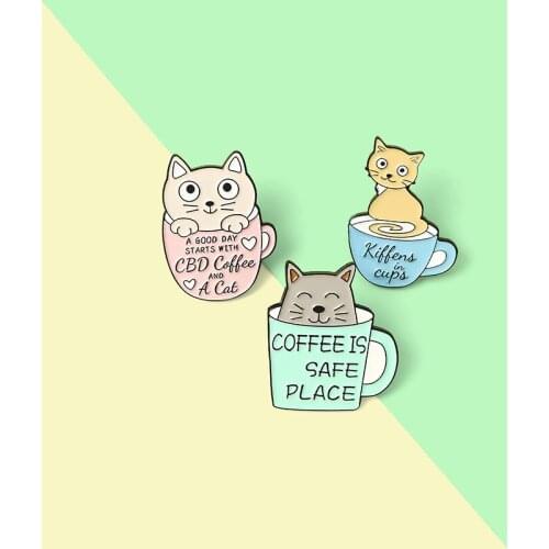 New Cats Enamel Pins Custom Catpuccino Coffee Brooch Bag Clothes Lapel Pin Pet Badge Animal Jewelry Gift Friends