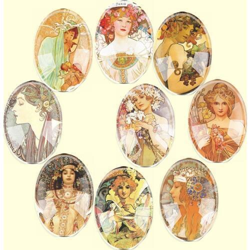 Handmade Glass Mix Size Oval Paris Girls Flatback Cameo Cabochon Domed DIY Jewelry Charm Photo Pendant Setting