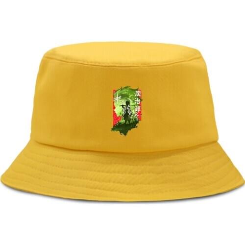 Demon Slayer Tanjirou Print Bucket Hats Unises Outdoor Fishermans Caps Summer New Foldable Beach Sun Hat Sunscreen Panama Cap