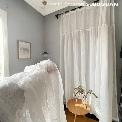 Pastoral White Curtains Lace Fabric Sheers Girl Room Ruffle Romantic Voile Tulle Curtain for Living Room Door Kitchen Drapes