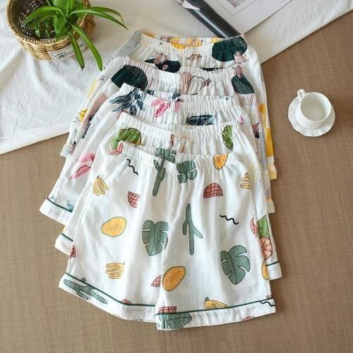 2020 Summer Sleep Bottoms Women Soft Shorts Home Pajamas Casual Beach Pants 100% Gauze Cotton Loose Wear Printing Flowers