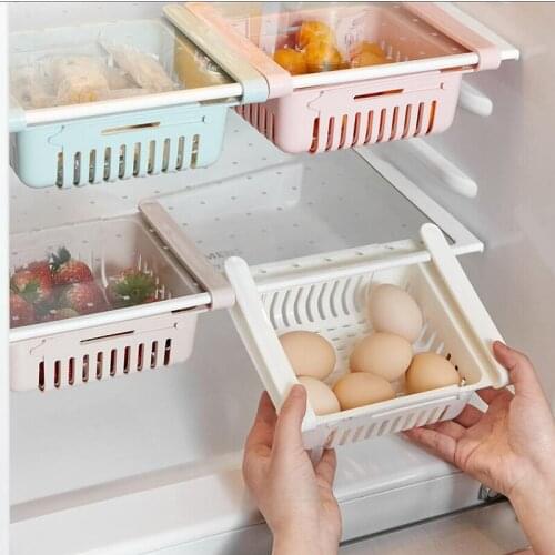 Adjustable Stretchable Refrigerator Organizer Drawer Basket Refrigerator Pull-out Drawers Fresh Spacer Layer Storage Rack