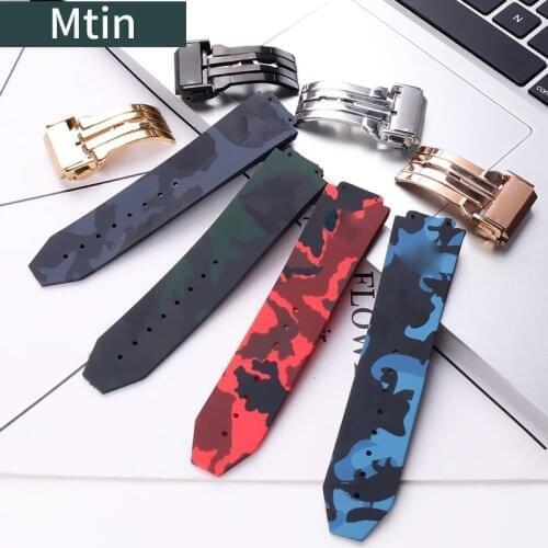 Camouflage Rubber Strap Mens Watch Accessories For Hublot Watch Band 17mmx25mm Outdoor Sports Waterproof Wristband Ladies