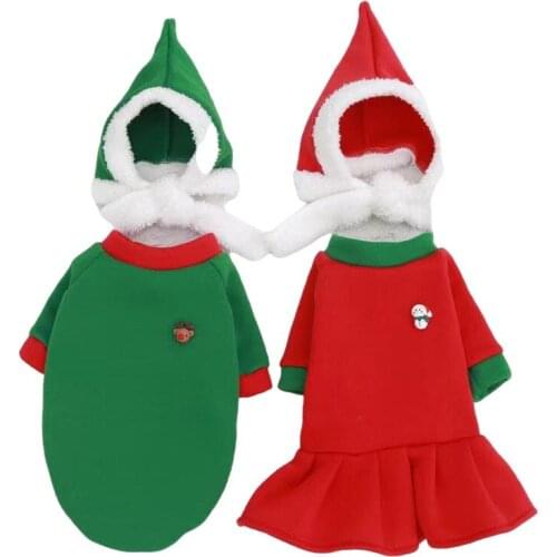 Christmas Dog Clothing Winter Pet Outfit Garment Xmas Dog Hoodies Girl Dog Dress Hat Puppy Yorkie Poodle Bichon Corgi Costumes