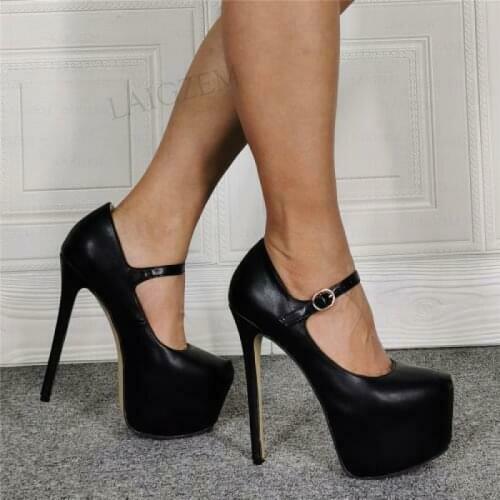 SEIIHEM Women Platform Pumps Faux Leather High Heels Sandals Mary Janes Party Prom Ladies Shoes Woman Large Size 39 41 42 47 52