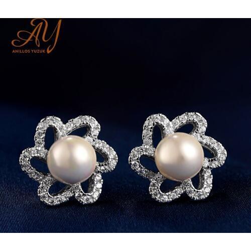 Aneis Bagues Stud Earrings For Women Fresh Water Pearl AAA Zircon Wedding Valentines Day Gift Earrings Fine Jewelry Wholesale