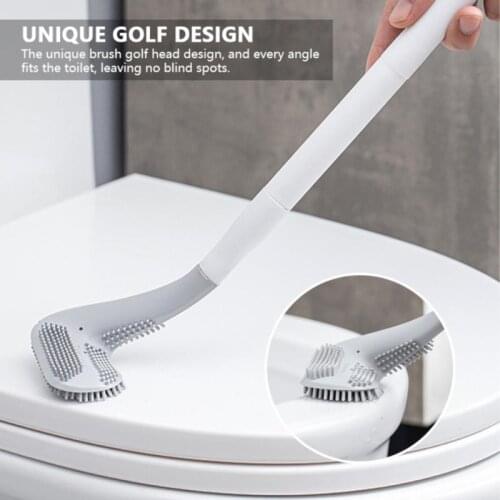 Golf Silicone Toilet Brushes With Holder Set Long Handled Toilet Cleaning Brush Black Modern Hygienic Bathroom Accessories