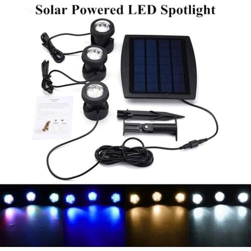 LED Solar Powered Underwater Light Solar Submersible Pond Spotlights with 3 Lamps 18 LEDs Landscape Spotlight for Garden Pool
