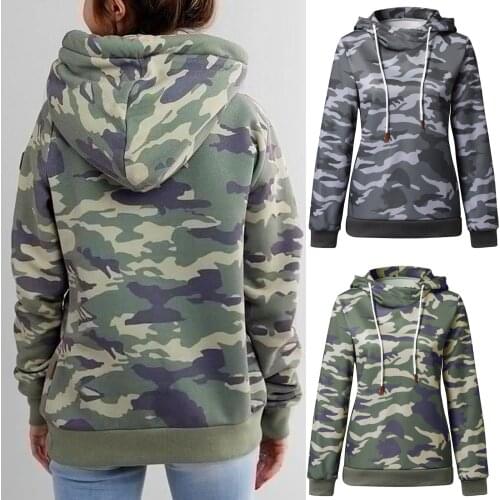 JAYCOSIN Womens High Neck Hoodies Sweatshirts Camouflage Long Sleeve Tracksuits Autumn Female Casual Loose Pullover Top Moletom