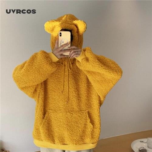 Women Kawaii Hoodie Korean Style Winter Casual Cute Warm SweatshirtFemale Pocket Oversized Hoodies for Girls