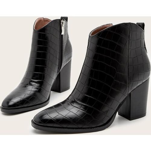 Serpentine Ankle Boots For Women 2020 Woman Big Size 43 Zip PU Leather Footwear Waterproof Womens Autumn High Heel Female Shoes