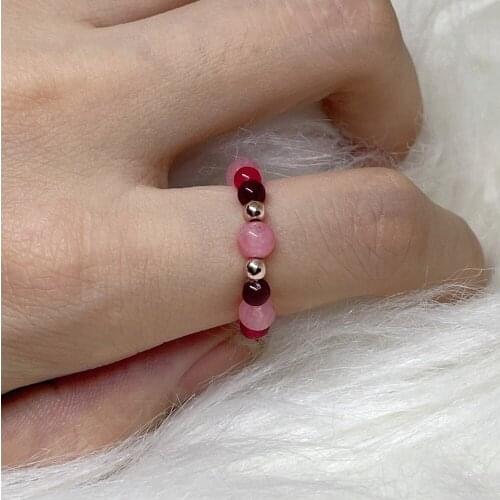 Women Rings with Carnelian Natural Stones Gold Plated Beads Jewelry Handmade Adjustable Aesthetic Accessories for Girls Gift