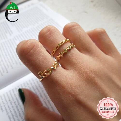 ElfoPlataSi MInimalist Genuine 925 Sterling Silver Gold Love Leaves Opening Ring For Fashion Women Hophip Ring Jewelry DA1191