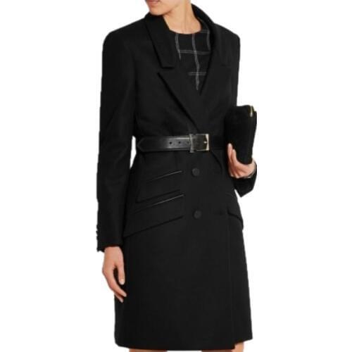 2020 winter black slim woolen coat women double breasted office lady wool blends coat