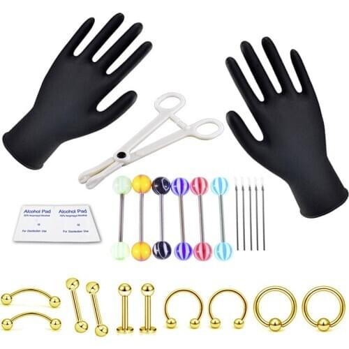 1 Set Sterile Needle Nipple Tongue Nose Belly Button Body Ring Tattoo Kit Tools Tattoo Machine Set Disposable Piercing Kit