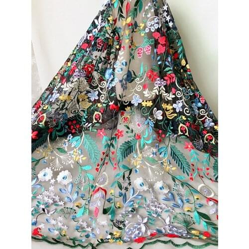 1Y/lot black mesh embroidery pastoral fashion new lace fabric clothing skirt dress diy handmade decorative cloth TX166