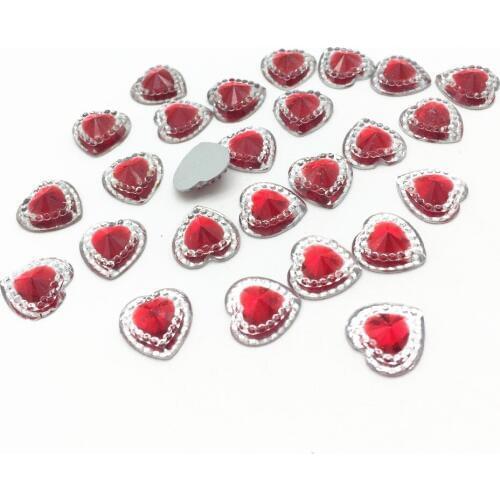 100pcs 12mm Resin Shiny Silver+Red Heart Gems Flatbacks Embellishments DIY Phone Decorations Christmas Crafts
