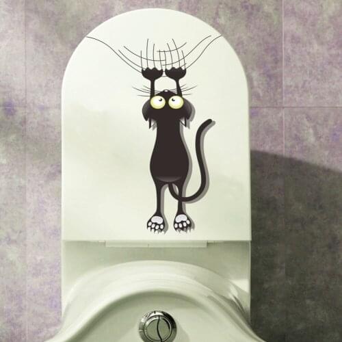 3D Cat Toilet Stickers Home Decoration DIY WC Washroom Refrigerator PVC Posters Cartoon Cat Wall Art Decals Home Decoration