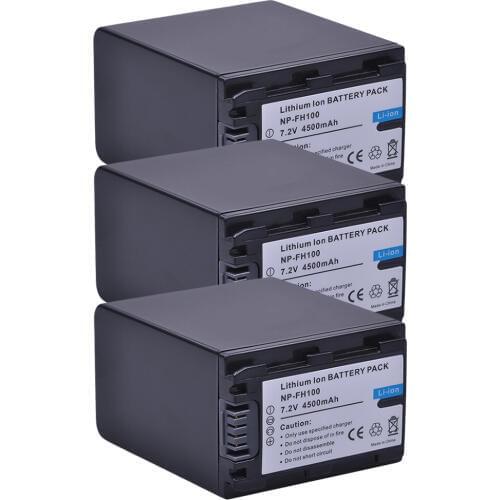 DuraPro 3pc 4500mAh NP-FH100 NP FH100 Replacement Camera Battery For Sony DCR-SX40 SX40R SX41 HDR-CX105 SR42E SR45E Bateria