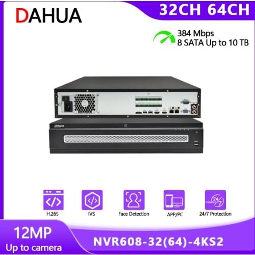 DAHUA 32CH 64CH NVR608-64/32-4KS2 Ultra 4K H.265 HDD Smart Tracking Intelligent Video Network Recorder IP NVR For CCTV Cameras