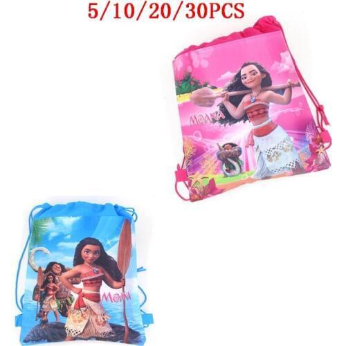 Baby Shower Party Kid Favors Disney Moana Princess Non-woven Fabrics Mochila Birthday Decoration Drawstring Pink Blue Gifts Bags