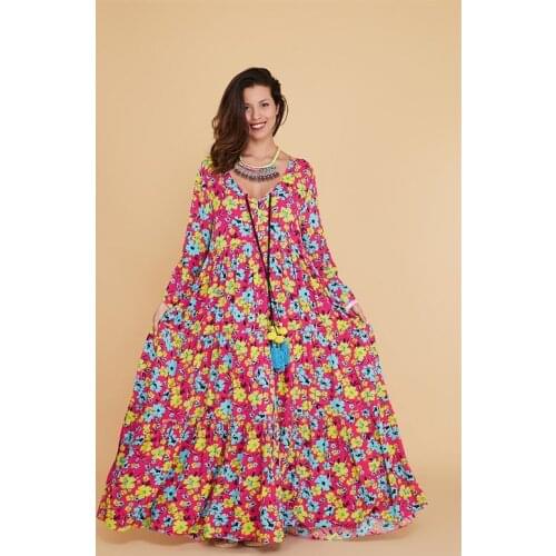 Long Tasseled Viscose Fabric Floral Pattern Boho Dress For Women New Fashion Authentic 2021 Clothing With Size Options Xs-5xl