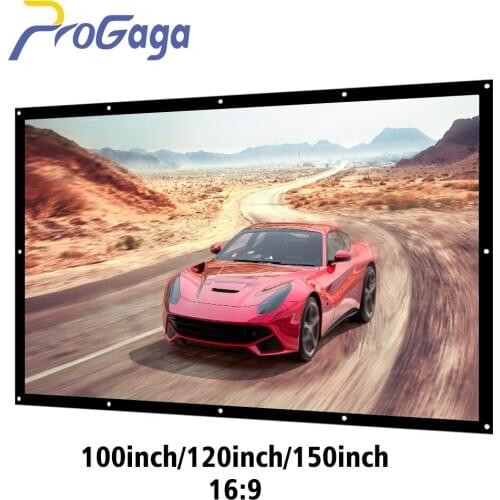 ProGaga Projector Screen 150 120 100 Inch White Canvas Projection Screen Foldable 16:9 Portable Wall Mounted Porjector Curtain