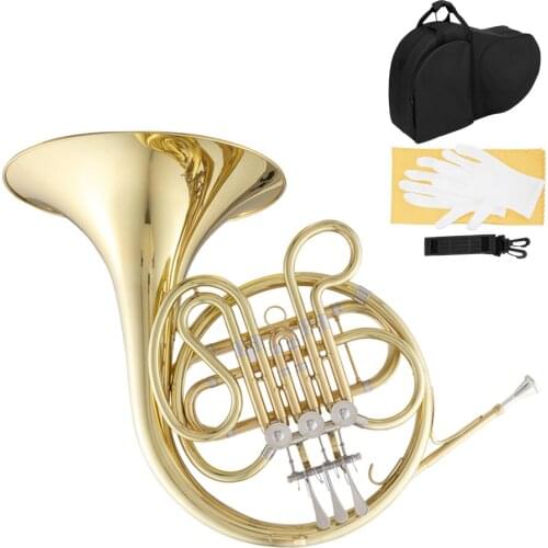 F-Key Single French Horn 3 Key Brass Gold Lacquer Single-Row Integrated French Horn with Cupronickel Mouthpiece