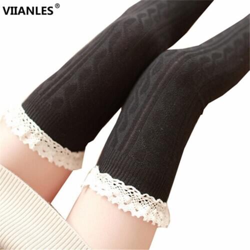 1 Pair Thigh High Long Socks High Quality Women Girl Over Knee Socks Autumn Winter Stocking Warm Knit Soft Solid color
