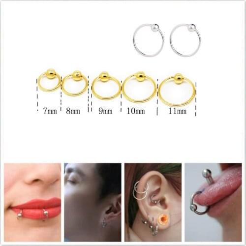 Golden/Gold color 925 Sterling Silver Ball Beads Nose Ring/Ear Hoop/Lip/Nipple/Eyebrow/Belly Button Rings Piercing Body Jewelry