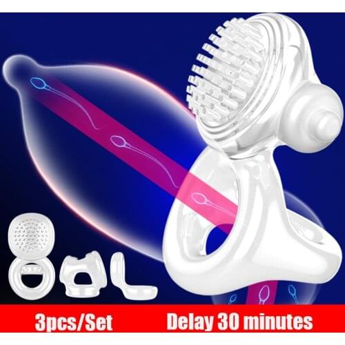 3PCS Male Vibrating Penis Ring Delayed Ejaculation Cock Rings Clitoris Stimulate Vibrator Cockring Sex Toys For Men Adults