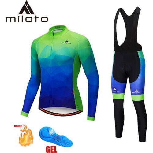 MILOTO thermal fleece Cycling sets uniform mens trousers mountain MTB bicycle jacket Tracksuit long cycling clothing 5D gel