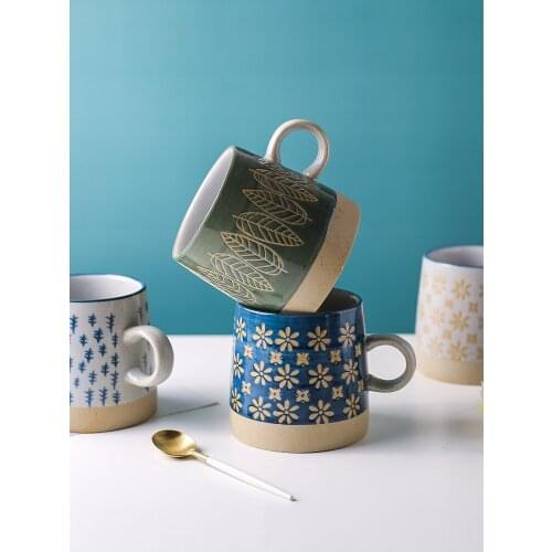 Creative rough Pottery Mug net red coffee cup personality trend drinking cup male household ceramic tea cup tumbler cup