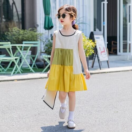 Summer Dress 2020 Brand New Girls' Clothing Sleeveless Patchwork Pleated DressFashion Kids Baby Girl Dress