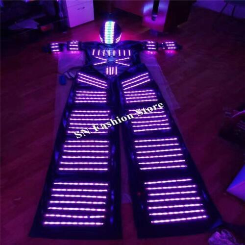 L97 Mens RGB light robot costumes dance led costumes ballroom luminous glowing party stage wears led suit stilts show led helmet